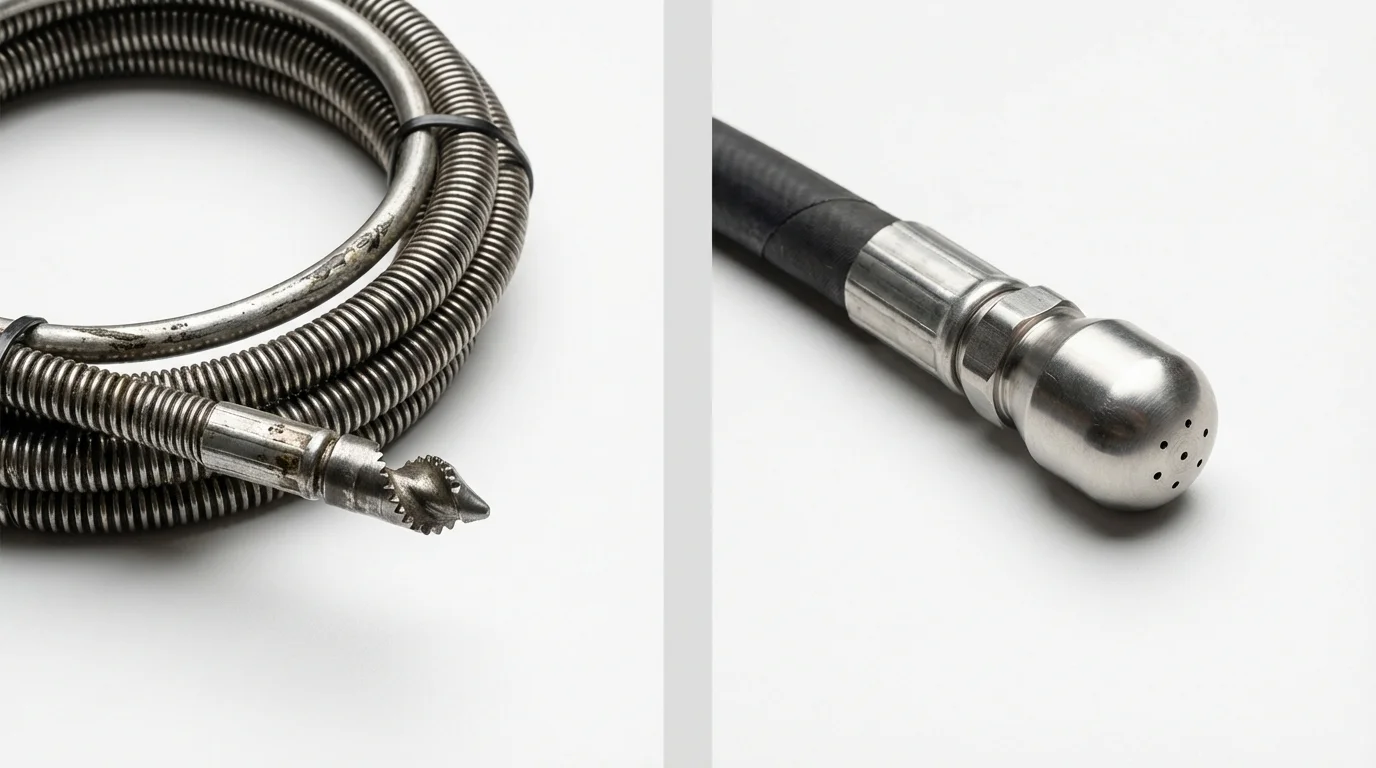 Drain snake cable and hydro jetting nozzle used for drain cleaning in Pikeville, KY