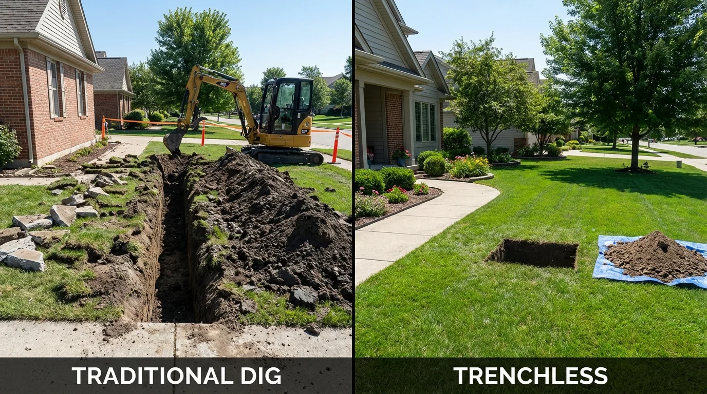 Trenchless sewer repair with minimal yard damage versus traditional excavation in Pikeville, KY